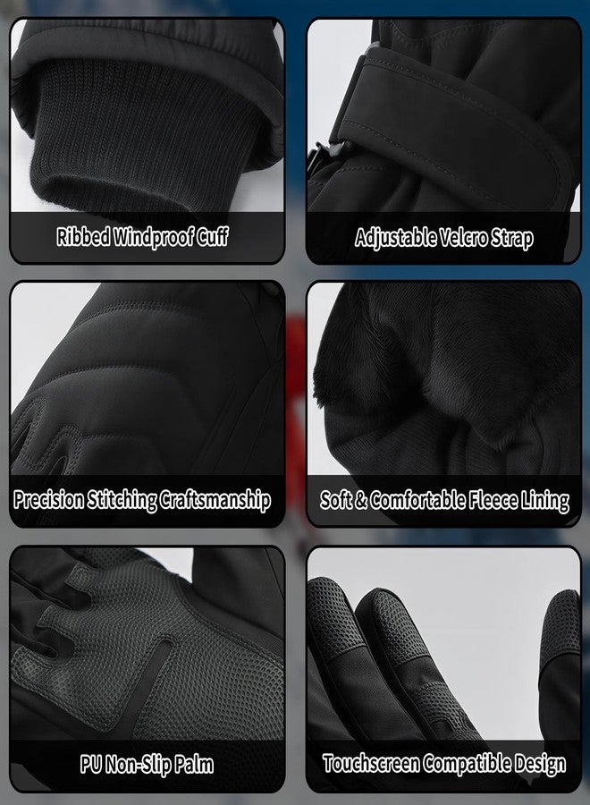 DUFFOBAN Thermal Ski Gloves for Men & Women - Waterproof, Windproof, Touchscreen Compatible - Insulated Cold Weather Snow Gloves for Skiing, Snowboarding, Work & Outdoor Activities, Black, XL - Image 3